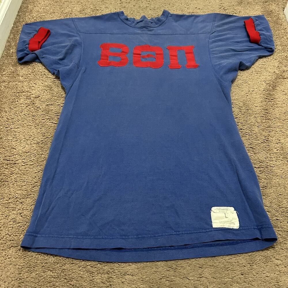 Vintage Beta Theta Pi Russell Athletic Jersey Shirt Size Large Blue Red USA Made